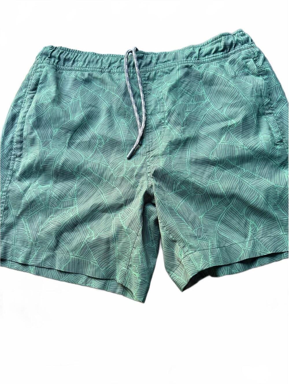 Mack Weldon Leaf Print Swim Trunks Green Medium